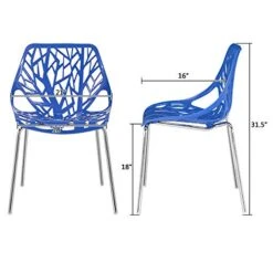 Bonnlo Modern Stackable Chair Set Of 4 Kitchen Dining Chair Birch Sapling Comfy Chairs For Indoor Use (Blue) 12 Bonnlo Modern Stackable Chair Set Of 4 Kitchen Dining Chair Birch Sapling Comfy Chairs For Indoor Use (Blue) -Home Table Chair Store 41ziJtUb6tL