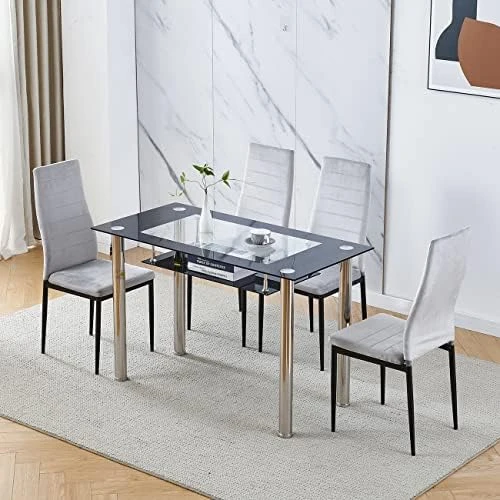 Ansley&HosHo Small Kitchen Table And Chairs Set For 2, 3-Piece Modern Glass Dining Room Table Set, Black Square Kitchen Table And 2 Black Leather Chairs For Home, Living Room, Dinette, Restaurant 10 Ansley&HosHo Small Kitchen Table And Chairs Set For 2, 3-Piece Modern Glass Dining Room Table Set, Black Square Kitchen Table And 2 Black Leather Chairs For Home, Living Room, Dinette, Restaurant - Image 8
