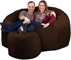 ULTIMATE SACK 6000 Bean Bag Chair W/Footstool: Giant Foam-Filled Furniture - Machine Washable Covers, Double Stitched Seams, Durable Inner Liner, And 100% Virgin Foam Footstool Incl. (Grey, Suede) -Home Table Chair Store 51 wKiNyEpL. AC