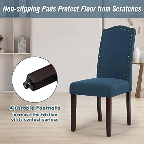 LSSPAID Dining Chairs Set Of 4, High Back Fabric Upholstered Parsons Dining Room Chairs, Nail Head Trim Dining Chair, Turquoise 8 LSSPAID Dining Chairs Set Of 4, High Back Fabric Upholstered Parsons Dining Room Chairs, Nail Head Trim Dining Chair, Turquoise - Image 6