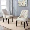 DAGONHIL Fabric Dining Chairs Set Of 2 Tufted Dining Room Chairs Upholstered Kitchen Chairs, Accent Chairs With Black Solid Wood Legs, Nailed Trim (Beige) 2 DAGONHIL Fabric Dining Chairs Set Of 2 Tufted Dining Room Chairs Upholstered Kitchen Chairs, Accent Chairs With Black Solid Wood Legs, Nailed Trim (Beige) -Home Table Chair Store 511VQXslrCL