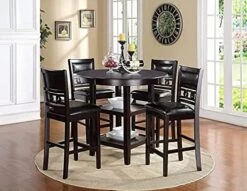 New Classic Furniture Gia 5-Piece Round Counter Height Dining Set With 1 Dining Table And 4 Chairs, 42-Inch, Ebony -Home Table Chair Store 511dD1I WhS. AC