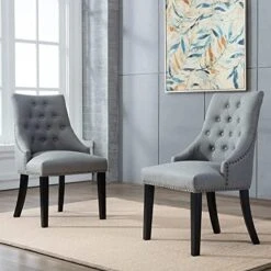 DAGONHIL Fabric Dining Chairs Set Of 2 Tufted Dining Room Chairs Upholstered Kitchen Chairs, Accent Chairs With Black Solid Wood Legs, Nailed Trim (Beige) -Home Table Chair Store 5125nUg3zjL. AC