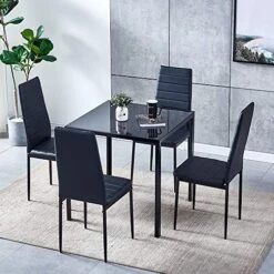 29.5" Dining Table Dinette Table For 2-4 People Tempered Glass Dining Room Table With Metal Legs, Square Kitchen Table For Dining Guest Reception Small Spaces, Black 10 29.5" Dining Table Dinette Table For 2-4 People Tempered Glass Dining Room Table With Metal Legs, Square Kitchen Table For Dining Guest Reception Small Spaces, Black -Home Table Chair Store 512Q6BDlBwL