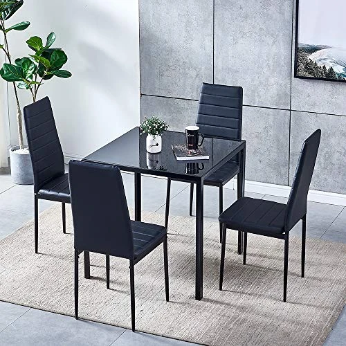 29.5" Dining Table Dinette Table For 2-4 People Tempered Glass Dining Room Table With Metal Legs, Square Kitchen Table For Dining Guest Reception Small Spaces, Black 5 29.5" Dining Table Dinette Table For 2-4 People Tempered Glass Dining Room Table With Metal Legs, Square Kitchen Table For Dining Guest Reception Small Spaces, Black - Image 3
