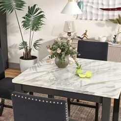 SIYSNKSI 5-Piece Premium Counter Height Dining Table Set, Rectangular Marble Dining Table With 4 Velvet Upholstered-Seat Chairs For Kitchen Living Room Furniture (Black + MDF + 40" X 40") -Home Table Chair Store 512VkVEoUtL