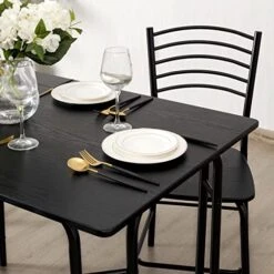 Giantex Kitchen Table And Chairs For 4, 5 Pieces Dining Table Set W/Metal Frame, Rectangular Dinner Table W/Four Chairs, Dinette Set For Dining Room, Breakfast Nook, Apartment, Kitchen (Black) -Home Table Chair Store 512YJ23CfXL