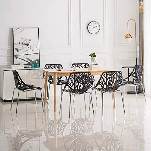 Bonnlo Modern Black Dining Chairs Set Of 6,Plastic Saping Birch Chairs,Stackable Dining Chairs Set For Living Room/Kitchen/Office (6, Black) 6 Bonnlo Modern Black Dining Chairs Set Of 6,Plastic Saping Birch Chairs,Stackable Dining Chairs Set For Living Room/Kitchen/Office (6, Black) - Image 4