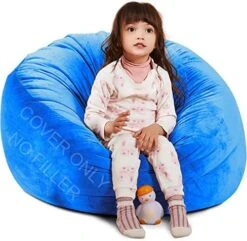 Stuffed Animal Storage Bean Bag Chair Cover(No Filler Included) Stuffable Bean Bag - Stuffed Animal Bean Bag Storage For Kids & Teans Super Soft And Comfortable Bean Bag Stuffed Animal Storage Extra Large - Round Blue -Home Table Chair Store 512iM1NoneL. AC