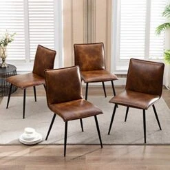 DUHOME PU Leather Dining Chairs Kitchen Chairs Set Of 4 Side Chair For Dining Room Living Room Yellowish-Brown -Home Table Chair Store 512pVITgBcL