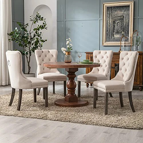 Civama Dining Chairs Set Of 6, Velvet Nikki Collection Dining Room Chair Upholstered Modern Luxury Tufted With Nailhead Trim Back Pull Ring Solid Wooden Legs, Beige 9 Civama Dining Chairs Set Of 6, Velvet Nikki Collection Dining Room Chair Upholstered Modern Luxury Tufted With Nailhead Trim Back Pull Ring Solid Wooden Legs, Beige - Image 7