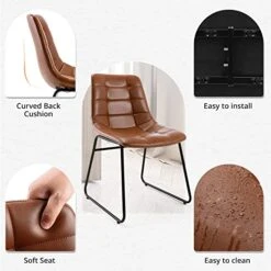 LUE BONA Faux Tufted Leather Dining Chairs, Upholstered Checkered Pattern Leather And Metal Legs, For Kitchen Island, Restaurant, Coffee Shop, 18" Set Of 4, Red Brown -Home Table Chair Store 512rWHwiYXL