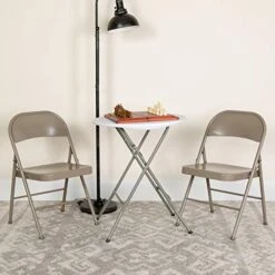 EMMA + OLIVER 2 Pack Double Braced Gray Metal Folding Chair