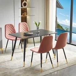 NORDICANA Velvet Dining Chairs Kitchen Solid Color Chair Upholstered Side Stools With Backrest Metal Legs Set Of 4, Navy Blue 25 NORDICANA Velvet Dining Chairs Kitchen Solid Color Chair Upholstered Side Stools With Backrest Metal Legs Set Of 4, Navy Blue -Home Table Chair Store 5130416QT4L. AC