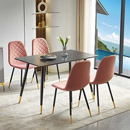 NORDICANA Velvet Dining Chairs Kitchen Solid Color Chair Upholstered Side Stools With Backrest Metal Legs Set Of 4, Navy Blue 11 NORDICANA Velvet Dining Chairs Kitchen Solid Color Chair Upholstered Side Stools With Backrest Metal Legs Set Of 4, Navy Blue - Image 9