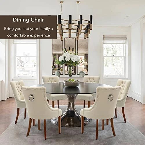 UDAX Upholstered Dining Chairs With Arms, Set Of 6, Dining Room Chairs With Solid Wood Legs And Tufted Backrest(Linen+Beige) 7 UDAX Upholstered Dining Chairs With Arms, Set Of 6, Dining Room Chairs With Solid Wood Legs And Tufted Backrest(Linen+Beige) - Image 5