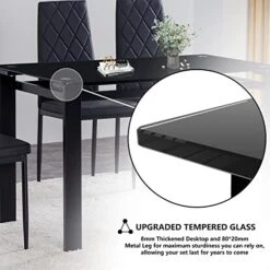 Recaceik 7 Pieces Modern Dining Table Set For 6, 52 Inch Glass Table And 6 PU Leather Kitchen Dining Room Chairs With Metal Frames, Dining Room Table And Chairs Set, Easy To Clean & Assemble -Home Table Chair Store 513Locx7fTL