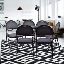 Nightcore Set Of 6 Folding Chairs, Upholstered Chair Set, Double Hinged Lounge Chair With Cushioned Seat, Armless Chairs, Portable Metal Chairs With Carrying Handle, Footrest And Non-Slip Feet (Black) 10 Nightcore Set Of 6 Folding Chairs, Upholstered Chair Set, Double Hinged Lounge Chair With Cushioned Seat, Armless Chairs, Portable Metal Chairs With Carrying Handle, Footrest And Non-Slip Feet (Black) -Home Table Chair Store 513ixzdLQqL