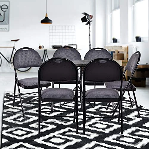 Nightcore Set Of 6 Folding Chairs, Upholstered Chair Set, Double Hinged Lounge Chair With Cushioned Seat, Armless Chairs, Portable Metal Chairs With Carrying Handle, Footrest And Non-Slip Feet (Black) 5 Nightcore Set Of 6 Folding Chairs, Upholstered Chair Set, Double Hinged Lounge Chair With Cushioned Seat, Armless Chairs, Portable Metal Chairs With Carrying Handle, Footrest And Non-Slip Feet (Black) - Image 3