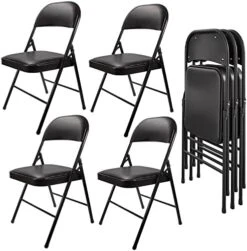 SKONYON Padded Seat Folding Chair Metal Frame Folding Chairs For Home Office, Double Braced, 4 Pack, Black -Home Table Chair Store 513nls4chPL. AC