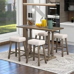 RUNWON 6 Piece Kitchen Dining Table Set Farmhouse Rustic With 4 Chairs 1 Bench With Padded Cushion For Family, Gray -Home Table Chair Store 513oBtVrwfL. AC