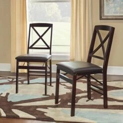 Linon Fully Assembled Triena X Back Folding Chair Set Of 2, 17" W X 20" D X 35.5" H, Merlot/Brown 7 Linon Fully Assembled Triena X Back Folding Chair Set Of 2, 17" W X 20" D X 35.5" H, Merlot/Brown -Home Table Chair Store 514IM6CRRaL