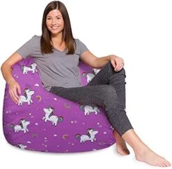 Posh Beanbags Bean Bag Chair, X-Large Machine Washable - Canvas Unicorn And Rainbows On Purple -Home Table Chair Store 514J4DZCZwS. AC