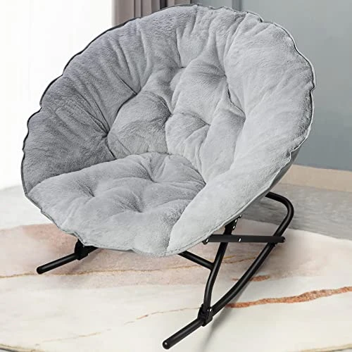 OAKHAM Comfy Saucer Chair, Folding Faux Fur Lounge Chair For Bedroom And Living Room, Flexible Seating For Kids Teens Adults, X-Large, Rock-Grey 3 OAKHAM Comfy Saucer Chair, Folding Faux Fur Lounge Chair For Bedroom And Living Room, Flexible Seating For Kids Teens Adults, X-Large, Rock-Grey