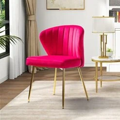 HULALA HOME Velvet Dining Chairs, Modern Small Armless Accent Chair With Gold Metal Legs, Living Room Upholstered Cute Side Chair, Elegant Tufted Back Vanity Chair For Bedroom/Beauty Room-Ivory -Home Table Chair Store 514dOW3H58L. AC