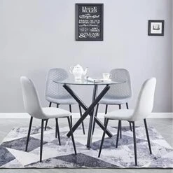 GENERIC 5-Piece Glass Dining Table Set, Compact Mid-Century Modern Table & Chair Set For Home, Apartment W/ 4 Side Chairs, Tempered Glass Top, Metal Legs And Frame (Gold Table With 234) -Home Table Chair Store 514eCdDc9DL. AC