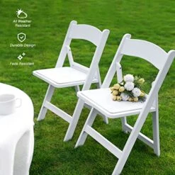 Allpop 4 Pack Resin Folding Chair With Vinyl Padded Seat, 550LB Capacity, Commercial Chair Set For Party Wedding Picnic Events, White -Home Table Chair Store 514tW5ZZOpL