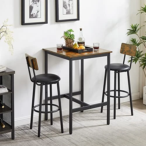 Neylory Bistro Table And Chairs Set Of 2, Pub Table And Bar Stool Set, Small Kitchen Dining Counter Height Table With Upholstered Barstools, Brown 8 Neylory Bistro Table And Chairs Set Of 2, Pub Table And Bar Stool Set, Small Kitchen Dining Counter Height Table With Upholstered Barstools, Brown - Image 6