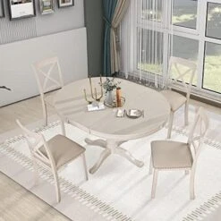 P PURLOVE Round Extendable Dining Table Set For 4 Persons, 5 Piece Round Kitchen Table Set With Extendable Table And 4 Upholstered Dining Chairs for Kitchen Dining Room 20 P PURLOVE Round Extendable Dining Table Set For 4 Persons, 5 Piece Round Kitchen Table Set With Extendable Table And 4 Upholstered Dining Chairs for Kitchen Dining Room -Home Table Chair Store 515hXZckjZL. AC