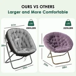 Tochiyoga Saucer Chairs For Adults, Oversized 265 Lb Saucer Chair For Bedroom, Papasan Chair With Cushion And Frame, Folding Saucer Chair, Moon Chair (Grey)