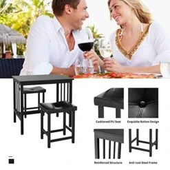 Giantex 3 Piece Dining Set, Counter Height Table Set With Black Frosted Tabletop And Metal Frame For Kitchen, Bar Or Apartment W/ 2 Faux Leather Backless Stools, Compact, Space-Saving Design -Home Table Chair Store 5166vKebTcL