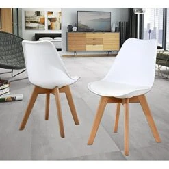 NOB Mid Century Modern Kitchen And Dining Room Chair,Set Of 2(White)