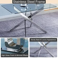 Goderfuu Glass Dining Room Table - 51 Inch Luxury Modern Dining Table With Silver Stainless Steel Base, Rectangle Dining Table Set For 4, Silver White Dining Table, Kitchen Dining Room Tables -Home Table Chair Store 516GMBmJTlL