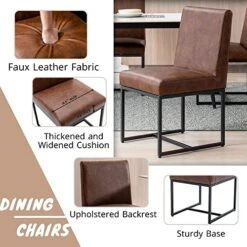 Mid Century Modern Dining Chairs Set Of 2, PU Leather Upholstered Dining Chairs With Black Metal Frame, Kitchen & Dining Room Chairs Armless Side Chairs, Brown -Home Table Chair Store 516GUjQ2eNL