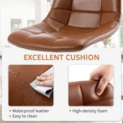 LUE BONA Faux Tufted Leather Dining Chairs, Upholstered Checkered Pattern Leather And Metal Legs, For Kitchen Island, Restaurant, Coffee Shop, 18" Set Of 4, Red Brown -Home Table Chair Store 516Hgxe2TGL