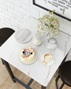 DKLGG 3-Pieces Bar Table And Chairs Set, Kitchen Dining Bar Height Table With 2 Bar Stools, Modern Bistro Pub Table Breakfast Square Bar Table Small Space For Kitchen, Living Room, Party Room, White -Home Table Chair Store 516JXh3oxZL