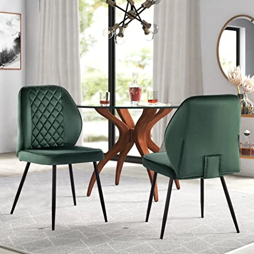 Wolmics Velvet Dining Chairs Set Of 2, Accent Chair Living Room Chairs Upholstered Side Chair With Metal Legs Desk Chair For Dining Room Kitchen Vanity Patio, Green 4 Wolmics Velvet Dining Chairs Set Of 2, Accent Chair Living Room Chairs Upholstered Side Chair With Metal Legs Desk Chair For Dining Room Kitchen Vanity Patio, Green - Image 2