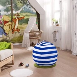 2-pack Stuffed Animal Storage Bean Bags For Kids Room Empty Animal Beanbag Chair Covers Only Without Filling Small Storage Bags For Toddlers, Children, Boys, Girls Room Decor, White Grey Blue Stripes -Home Table Chair Store 516YpNpxiEL