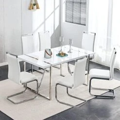 NYEESS Modern Dining Table Set For 4, 5-Piece Kitchen Dining Table Set, Wood Dining Table And Leather Dining Chairs Set For 4 Suitable For Dining Room, Kitchen (White, 1*Table+4*Chairs) 25 NYEESS Modern Dining Table Set For 4, 5-Piece Kitchen Dining Table Set, Wood Dining Table And Leather Dining Chairs Set For 4 Suitable For Dining Room, Kitchen (White, 1*Table+4*Chairs) -Home Table Chair Store 517 RUGsfEL. AC