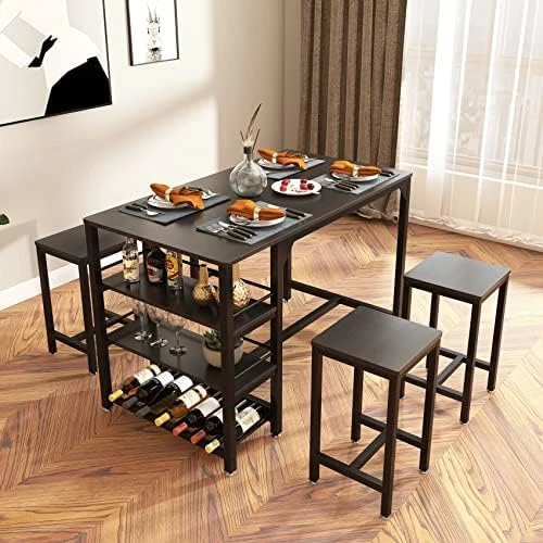Rxicdeo Dining Table Set For 4, Kitchen Table Set With 1 Bench And 2 Chairs, Dining Room Table With Wine Rack And Storage Shelf, Breakfast Table Space-Saving Dinette For Kitchen, Dining Room (Black) 8 Rxicdeo Dining Table Set For 4, Kitchen Table Set With 1 Bench And 2 Chairs, Dining Room Table With Wine Rack And Storage Shelf, Breakfast Table Space-Saving Dinette For Kitchen, Dining Room (Black) - Image 6