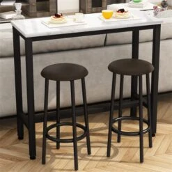 Recaceik Dining Table Set, 39.4” Rectangle Pub Dining Set Kitchen Table Set Bar Table With Stools, 3-Piece Breakfast Table Set With Metal Frame For Kitchen Dining Room W/ 2 Chairs - White -Home Table Chair Store 5179YJ1c5iL