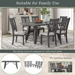 UBGO Dining Table Set 7-Piece Set-72 Industrial Style Rectangular Chain Bracket Chairs,Family Furniture For 6 People,for Home Kitchen Room/Breakfast Corner(Gray) 19 UBGO Dining Table Set 7-Piece Set-72 Industrial Style Rectangular Chain Bracket Chairs,Family Furniture For 6 People,for Home Kitchen Room/Breakfast Corner(Gray) -Home Table Chair Store 517IUbuW16L