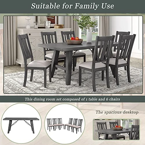 UBGO Dining Table Set 7-Piece Set-72 Industrial Style Rectangular Chain Bracket Chairs,Family Furniture For 6 People,for Home Kitchen Room/Breakfast Corner(Gray) 5 UBGO Dining Table Set 7-Piece Set-72 Industrial Style Rectangular Chain Bracket Chairs,Family Furniture For 6 People,for Home Kitchen Room/Breakfast Corner(Gray) - Image 3
