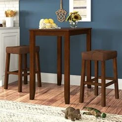 Nathaniel Home 3 Piece Counter Height Table Chairs Set, Kitchen Dining Room Sets Furniture One Bench And Two Saddle Stools With Upholstery Pad, Antique White -Home Table Chair Store 517OfezR12L. AC