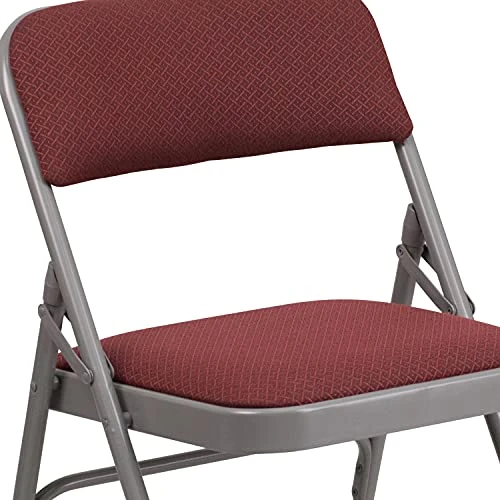 EMMA + OLIVER 2 Pack Curved Triple Braced Burgundy Patterned Fabric Metal Folding Chair 7 EMMA + OLIVER 2 Pack Curved Triple Braced Burgundy Patterned Fabric Metal Folding Chair - Image 5