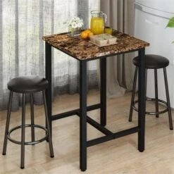 Recaceik Dining Table Set, 39.4” Rectangle Pub Dining Set Kitchen Table Set Bar Table With Stools, 3-Piece Breakfast Table Set With Metal Frame For Kitchen Dining Room W/ 2 Chairs - White -Home Table Chair Store 517lcfM0YdL. AC